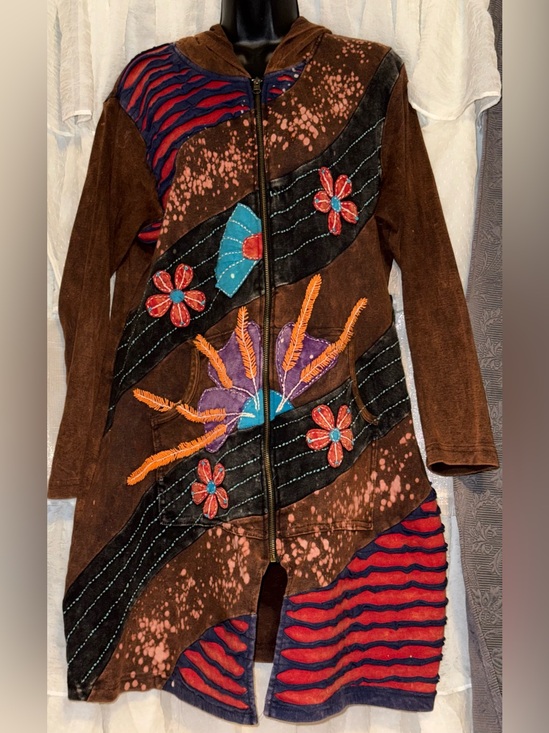 Rising International Jackets & Blazers - Rising International Brown Suede Embroidered Hooded Trench